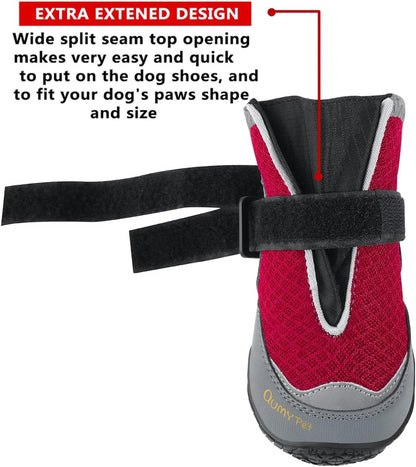 2PCS Dog Boots for Large Dogs, Medium Dog Shoes & Paw Protectors for Hot Pavement, Summer Heat Protection, Mesh Breathable Nonslip Dog Booties for Hardfloors, Walking Running Hiking Red Size 7