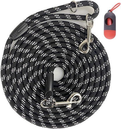 Long Rope Dog Leash for Dog Training 12FT 20FT 30FT 50FT, Reflective Threads Dog Leashes Tie-Out Check Cord Recall Training Agility Lead for Large Medium Small Dogs ( Black, 10Mm*12Ft)