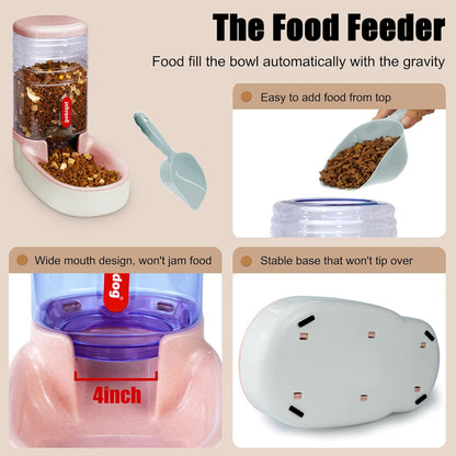 Automatic Pet Feeder Small&Medium Pets Automatic Food Feeder and Waterer Set 3.8L, Travel Supply Feeder and Water Dispenser for Dogs Cats Pets Animals (Pink)
