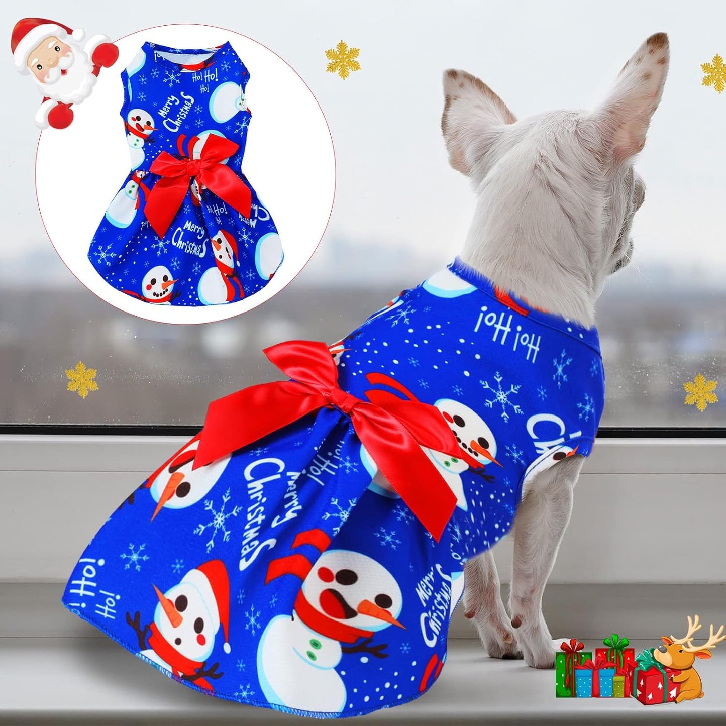 5 Pieces Christmas Dog Dress Cute Pet Princess Dress Bow-Knot Tutu Clothes Snowman Bell Reindeer Santa Dog Outfit Christmas Style Dog Skirt Elegant Pet Christmas Apparel Doggie Clothes(S (Fit 3-4Lbs))