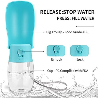 Portable Dog Water Bottle Foldable Pet Water Bottles for Dogs Light Weight Dog Water Bowl Dispenser Dog Water Bottles for Walking Traveling Hiking（10 Oz）（Blue）