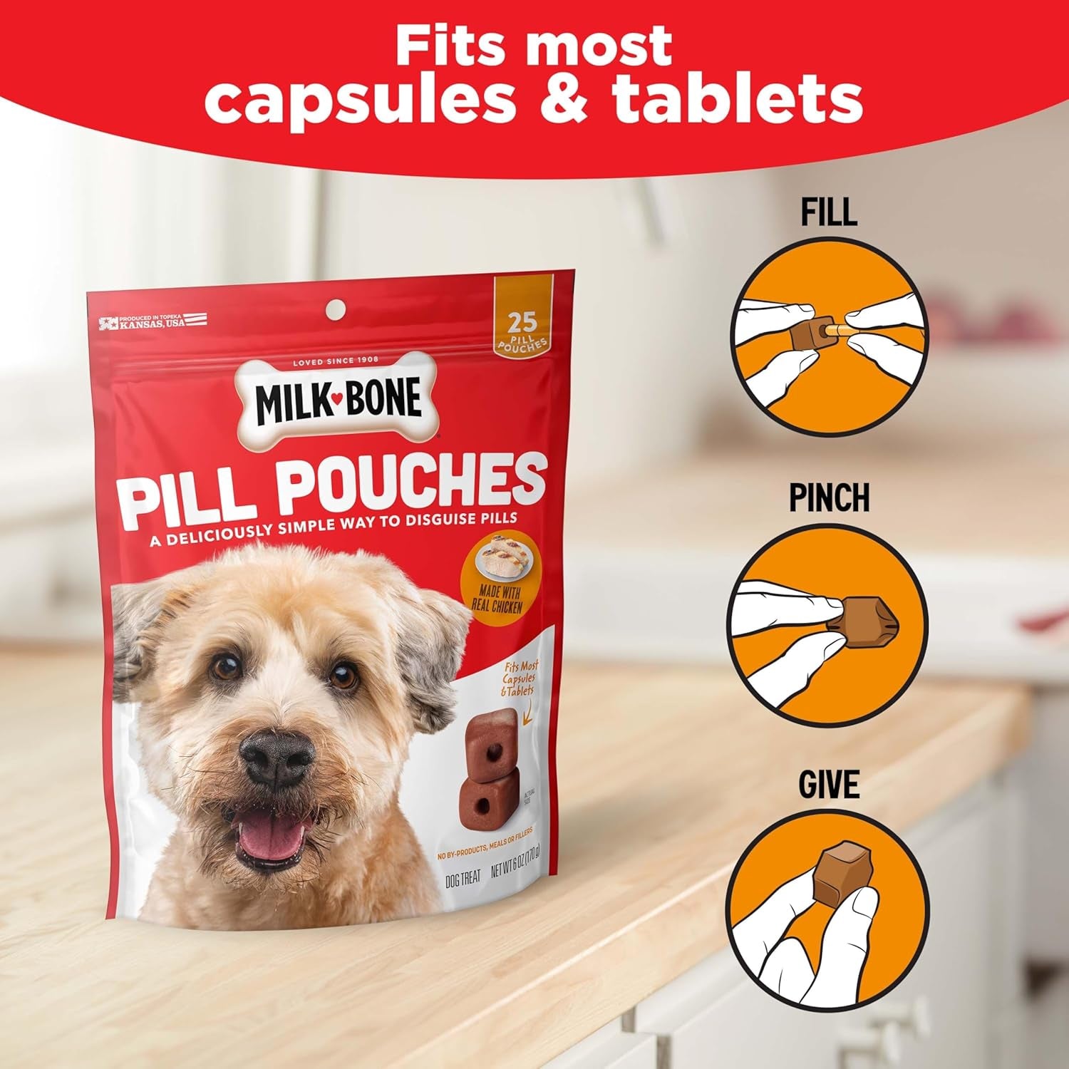 Pill Pouches with Real Chicken Dog Treats, 6 Ounce Bag (Pack of 5)