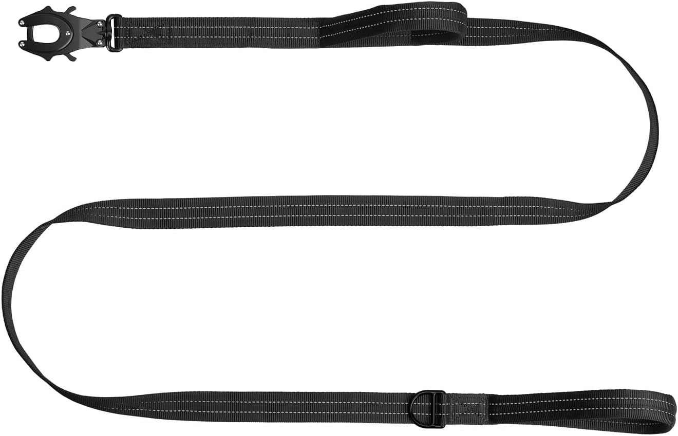 Relfective Dog Leash for Medium Large Dogs,K9 Training Walking Lead with Double Handle,Heavy Duty Auto-Lock Metal Clasp (6Ft, Black)