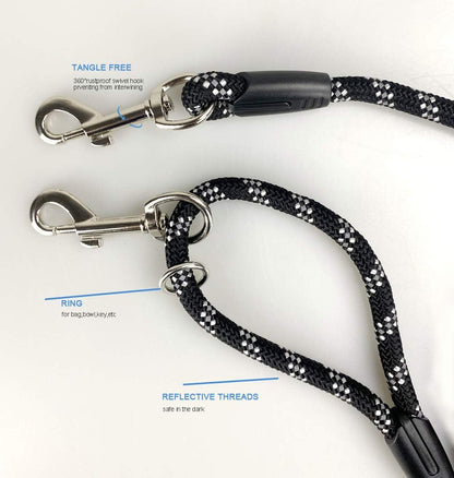 Long Rope Dog Leash for Dog Training 12FT 20FT 30FT 50FT, Reflective Threads Dog Leashes Tie-Out Check Cord Recall Training Agility Lead for Large Medium Small Dogs ( Black, 10Mm*12Ft)