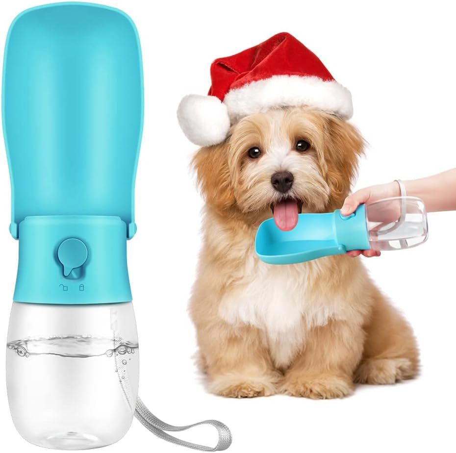 Portable Dog Water Bottle Foldable Pet Water Bottles for Dogs Light Weight Dog Water Bowl Dispenser Dog Water Bottles for Walking Traveling Hiking（10 Oz）（Blue）