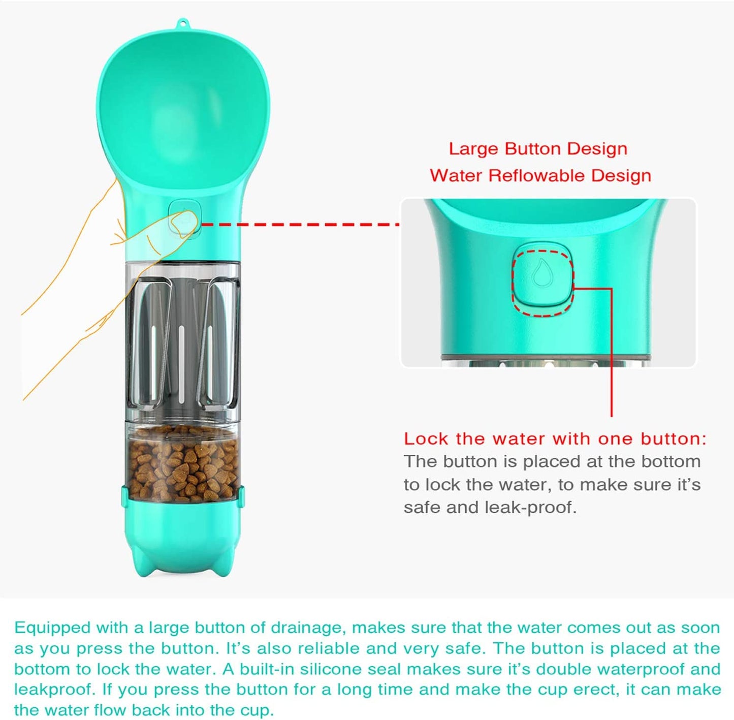 Blueberry 4-In-1 Portable Dog Bowl & Water Bottle - Travel Dog Water Dispenser with Food Box, Garbage Bag Storage & Poop Shovel