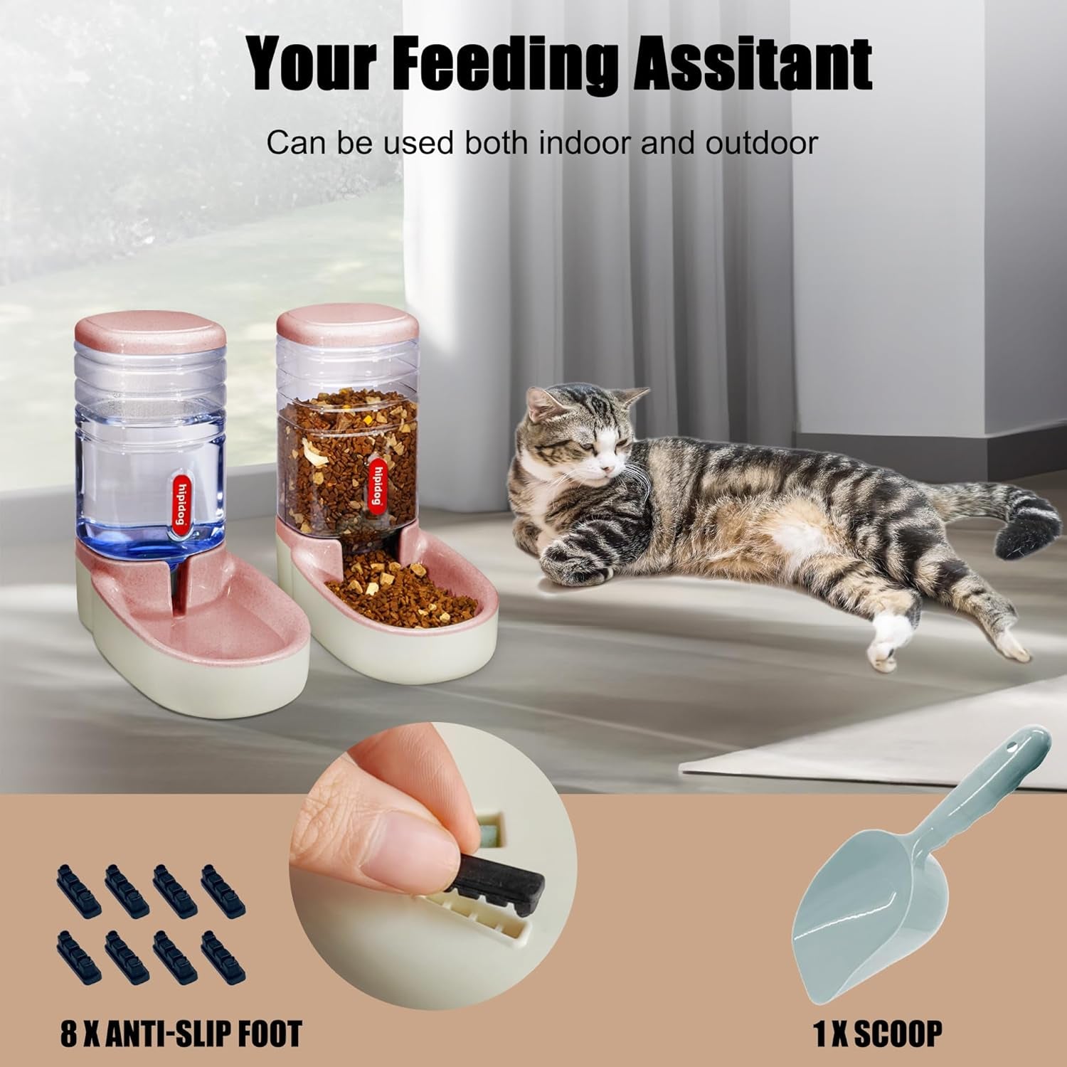 Automatic Pet Feeder Small&Medium Pets Automatic Food Feeder and Waterer Set 3.8L, Travel Supply Feeder and Water Dispenser for Dogs Cats Pets Animals (Pink)