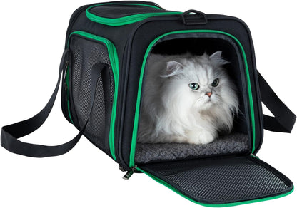 Quick-In Pet Carrier Bag for Cats & Dogs. Airy Mesh Windows Let Fur-Kids See You Reduce Anxiety & Breath Easy. Rip-Stop Fabric & Lockable Zips Hug Securely. Washable Comfy Pad. Collapsible
